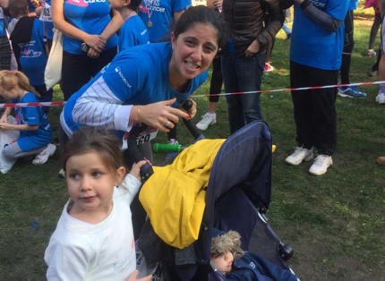 woman and two small children at 'enfants sans cancer' event